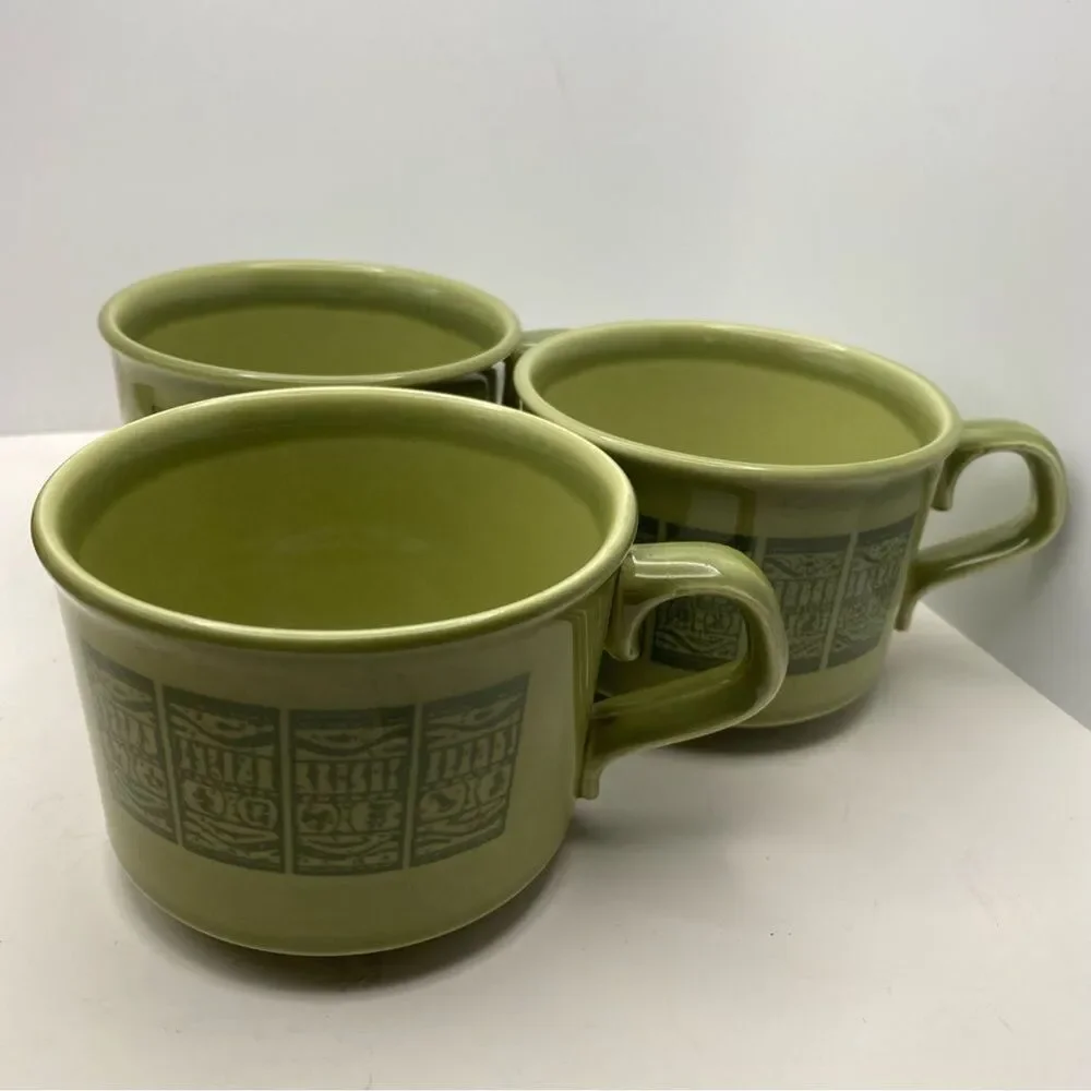 Vintage Taylor Smith & Taylor Oasis Green Pattern Set of 3 Cups
